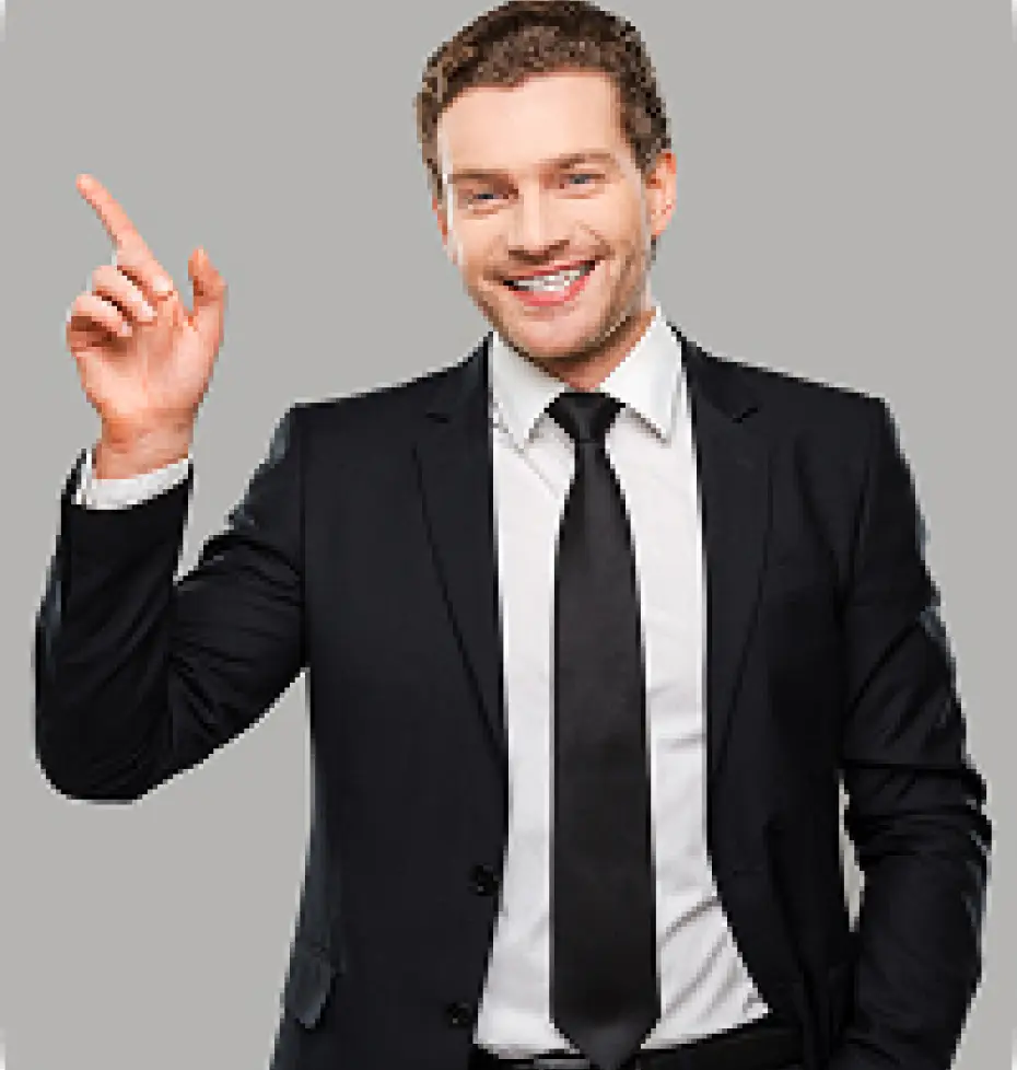 a smiling man in black coat